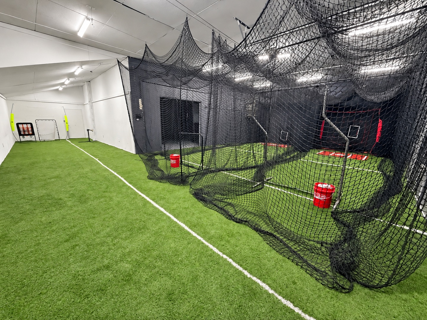 The turf floor and batting cages inside Trackside Training Co. in Altoona
